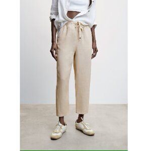 Mango MNG NWT 100% Linen Straight Pants Summer Elastic Waist Drawstring Size 1XL